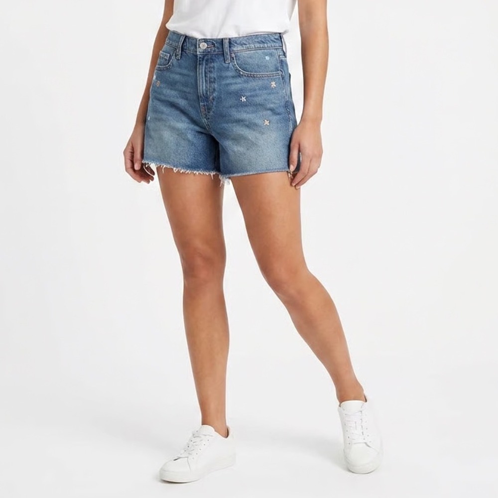 Lucky Brand Embroidered Floral Denim Cut Off Shorts Medium Wash Blue Size 8 29